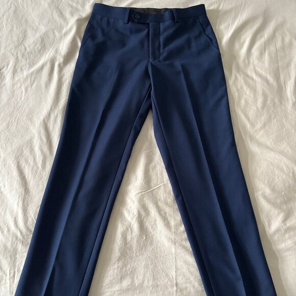 Navy Blue Slim-Fit Dress Trousers - Picture 1 of 11